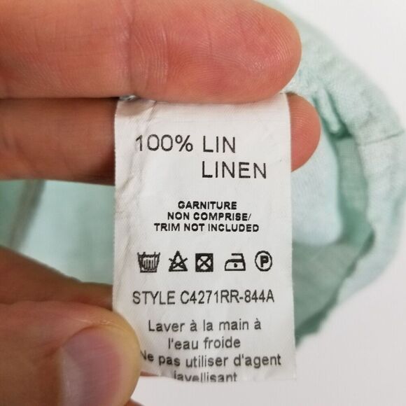 Charlie B Women Linen Tie Front Blouse Top Sz XL Light Green Short Sleeve - Picture 5 of 5